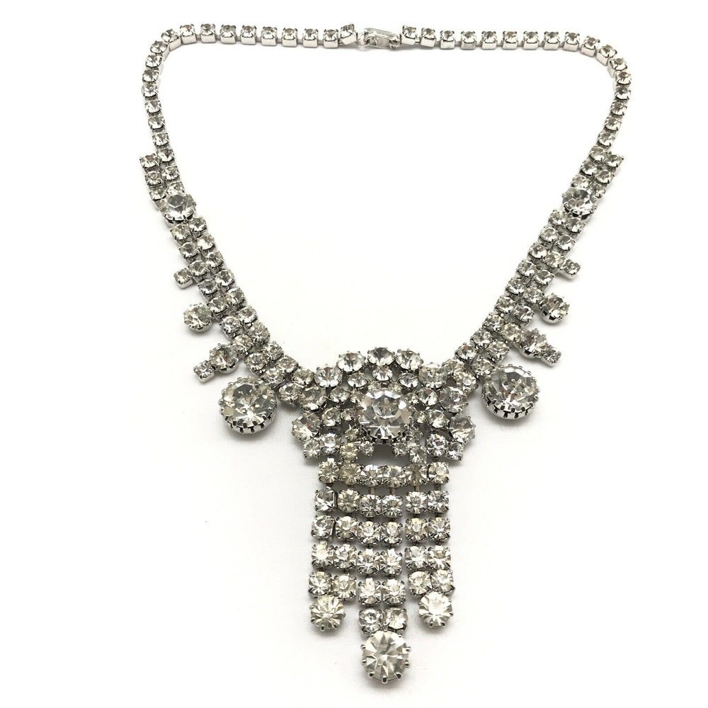 Vintage Silver Tone Clear Ice Rhinestone High End Cocktail Necklace Juliana?